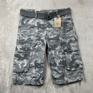 Levi's Cargo Shorts Boys 16 Grey Camo NWT Belted Below Knee